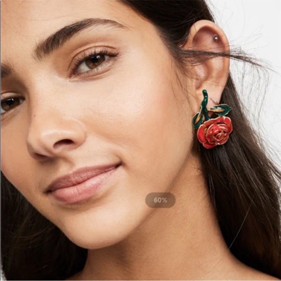 Oscar de la Renta Enamel Rose Earrings - Picture 7 of 7